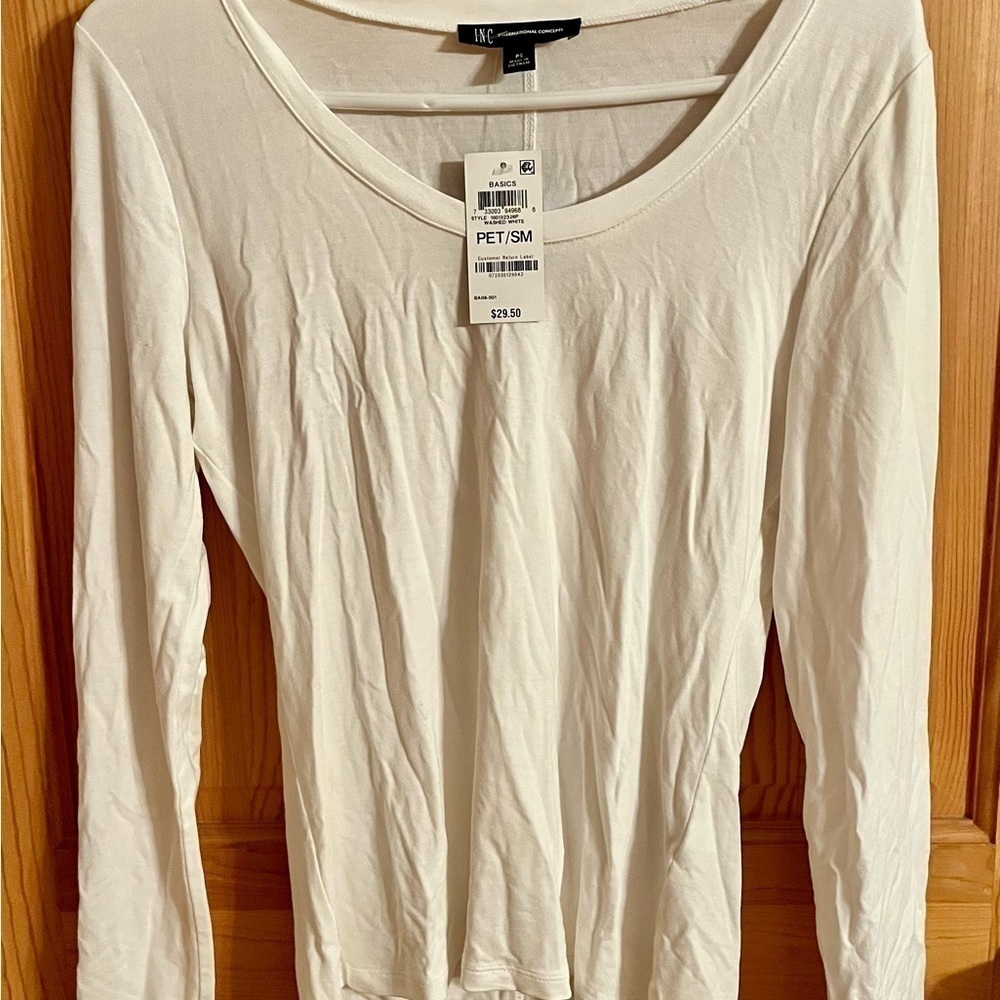INC International Concepts NWT Petite Small PS White Long Sleeve Tee Shirt Top